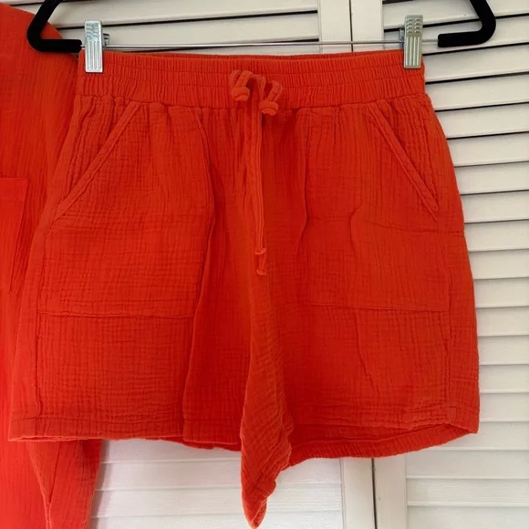 Bright Orange Button-Up Shirt and Shorts Set - Picture 2 of 6
